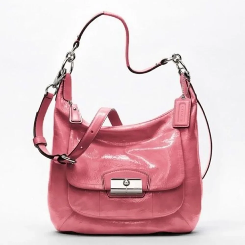 Coach Kristin Patent Leather Hobo Handbag Rose w/Silver-Tone Hardware
